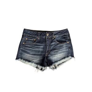American Eagle Womens Size 6 Hi-Rise Festival Dark Wash Raw Hem Denim Shorts